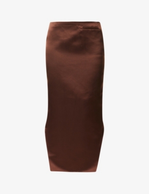Givenchy Womens Moka Brown High-rise Asymmetric-hem Silk Midi Skirt