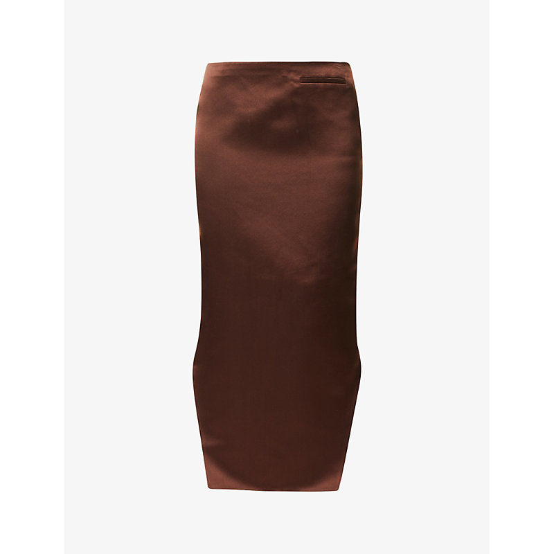 Givenchy Womens Moka Brown High-rise Asymmetric-hem Silk Midi Skirt