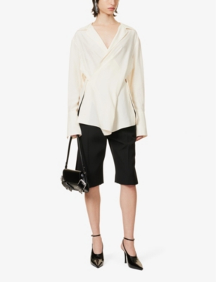 Shop Givenchy Women's Ecru V-neck Notch-lapel Silk Blouse