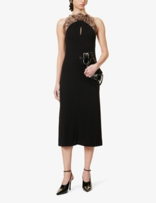 Shop Givenchy Womens Black Embroidered-lace Cut-out Woven Midi Dress