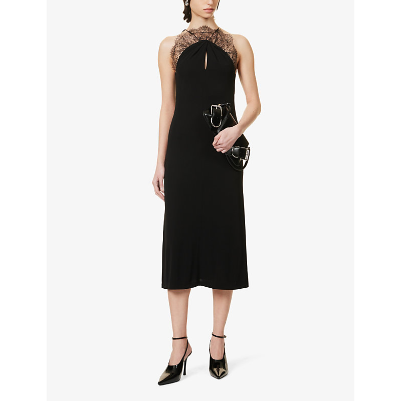 Shop Givenchy Embroidered-lace Cut-out Woven Midi Dress In Black