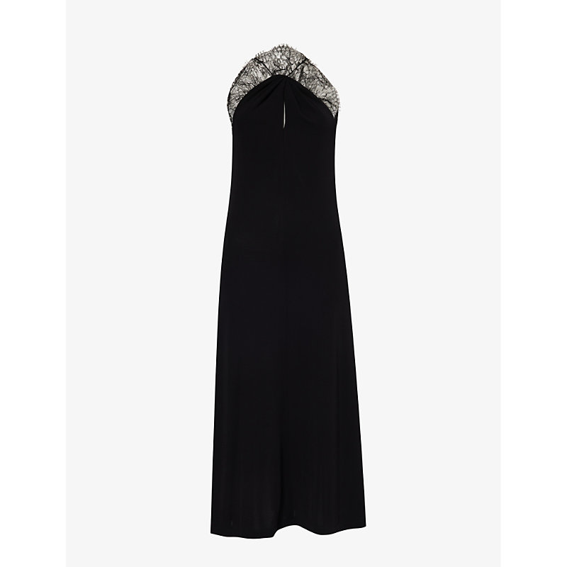 Shop Givenchy Embroidered-lace Cut-out Woven Midi Dress In Black