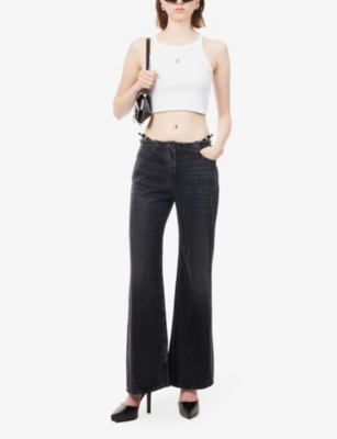 Shop Givenchy Women's Black Belted Low-rise Wide-leg Jeans