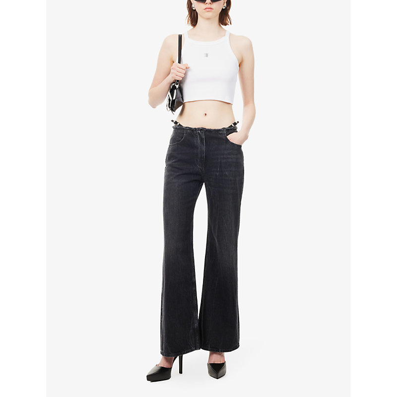 Shop Givenchy Womens Black Belted Low-rise Wide-leg Jeans
