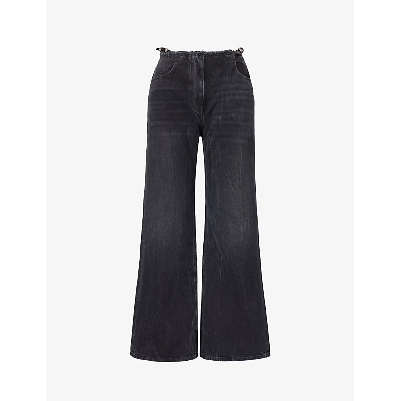 Givenchy Womens Black Belted Low-rise Wide-leg Jeans