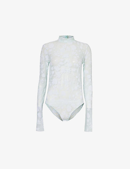 GIVENCHY: Floral-pattern high-neck mesh body