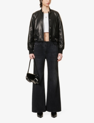 Shop Givenchy Women's Black Brand-embossed Slim-fit Leather Jacket