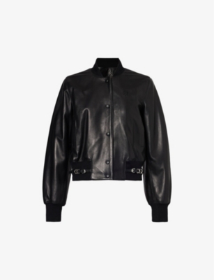 Givenchy Womens Black Brand-embossed Slim-fit Leather Jacket