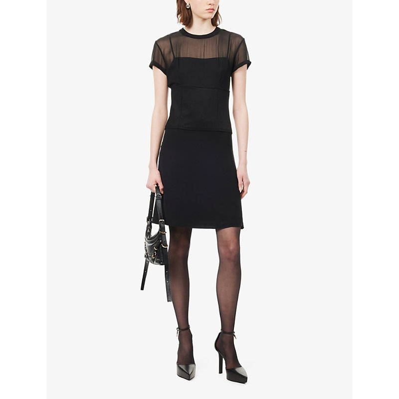 Shop Givenchy Short-sleeve Split-hem Silk Midi Dress In Black