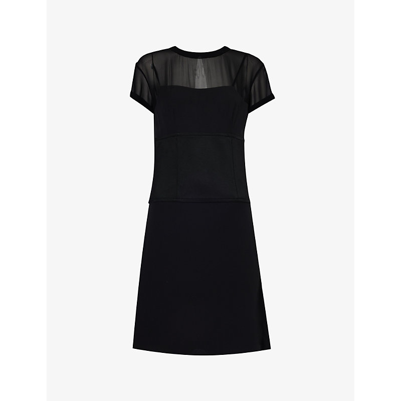 Givenchy Womens Black Short-sleeve Split-hem Silk Midi Dress