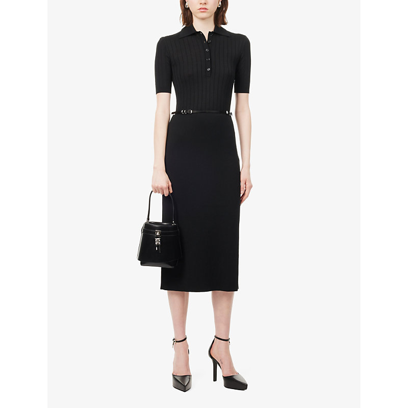 Shop Givenchy Women's Black Logo-embroidered Wool Knitted Midi Dress