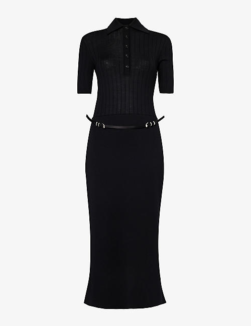 GIVENCHY: Logo-embroidered wool knitted midi dress