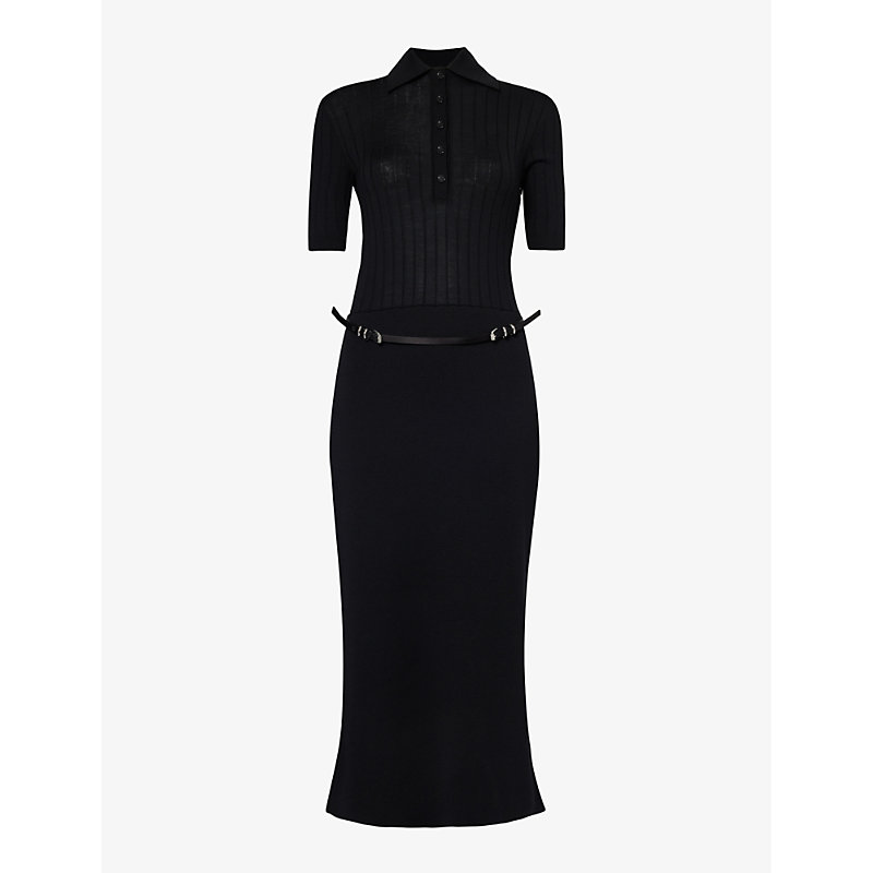 Shop Givenchy Women's Black Logo-embroidered Wool Knitted Midi Dress