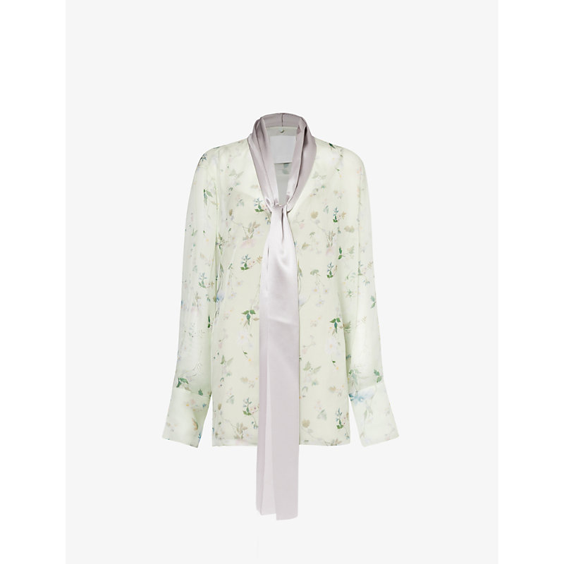 Shop Givenchy Womens Pale Green Lavallière Relaxed-fit Silk Blouse