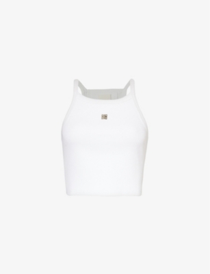 Givenchy Women's White Logo-plaque Cropped Ribbed Cotton-jersey Tank Top In White