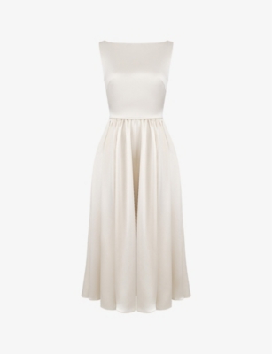 Shop House Of Cb Shayla Gathered-skirt Satin In Vintage Cream