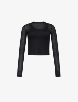 Adanola Womens Black Layered Long-sleeved Knitted Top