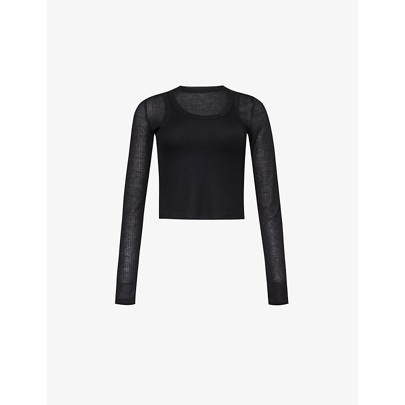 Adanola Womens Black Layered Long-sleeved Knitted Top