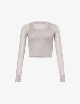 Adanola Womens Grey Layered Long-sleeved Knitted Top