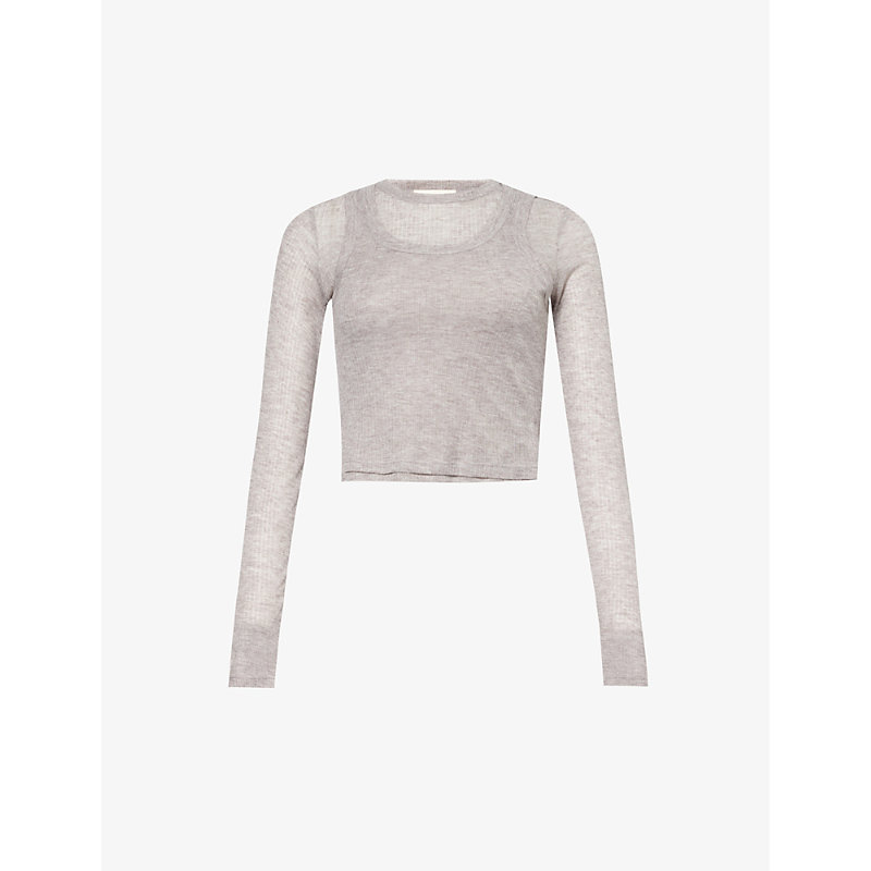 Adanola Womens Grey Layered Long-sleeved Knitted Top