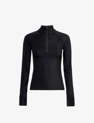 Shop Adanola Ultimate Quarter-zip Stretch-recycled Polyamide Top In Black