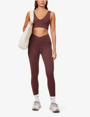 Shop Adanola Ultimate Wrap-over High-rise Stretch-woven Leggings In Burgundy