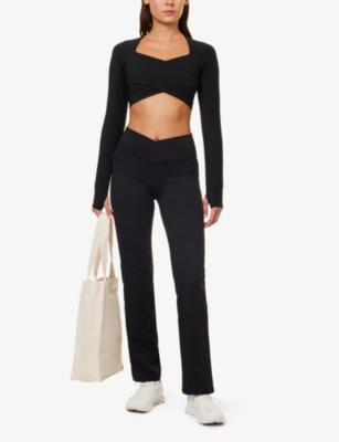 Adanola Womens Black Ultimate Wrap-over High-rise Stretch-recycled Polyester Trousers In Black