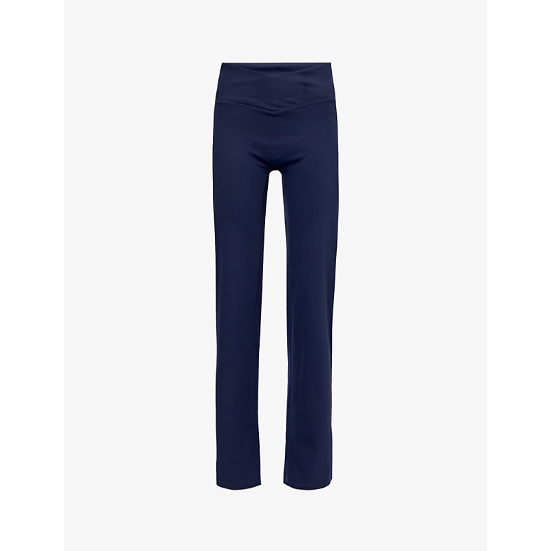 Adanola Womens Navy Ultimate Wrap-over High-rise Stretch-recycled Polyester Trousers In Blue