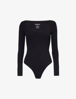 Shop Adanola Women's Black/cream Ultimate Contrast-trim Stretch-recycled Polyamide Bodysuit