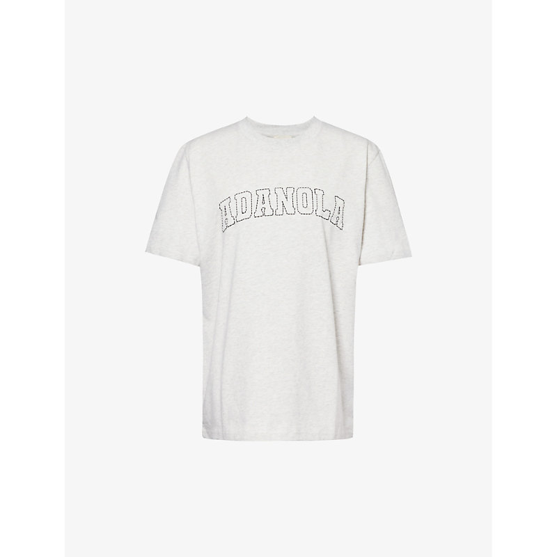Adanola Womens Light Grey Melange Brand-embroidered Oversized Cotton-jersey T-shirt