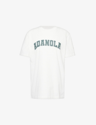 Adanola Womens White Brand-embroidered Oversized Cotton-jersey T-shirt