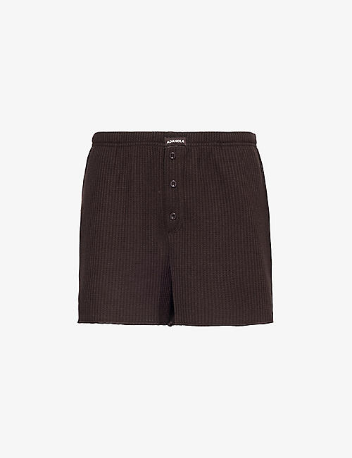 ADANOLA: Waffle-texture mid-rise cotton-blend shorts