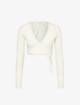 Shop Adanola Women's Marshmallow White Wrap-over Cropped Knitted Cardigan