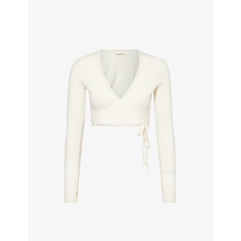 Shop Adanola Women's Marshmallow White Wrap-over Cropped Knitted Cardigan