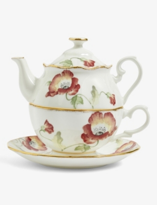 ROYAL ALBERT 100 YEARS OF ROYAL ALBERT 1970 POPPY TEA FOR ONE FINE BONE CHINA THREE-PIECE TEA SET 