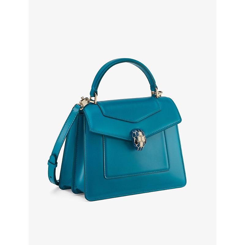 Shop Bvlgari Womens Blue Serpenti Forever Leather Top-handle Bag