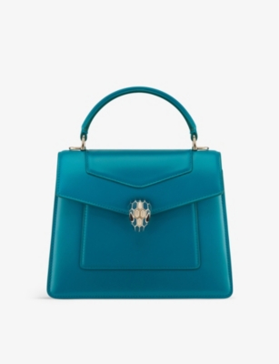 Shop Bvlgari Womens Blue Serpenti Forever Leather Top-handle Bag