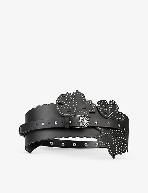 THE KOOPLES: Flower-insert stud-embellished leather belt