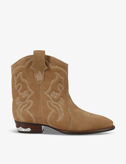 THE KOOPLES: Western embroidered suede heeled ankle boots