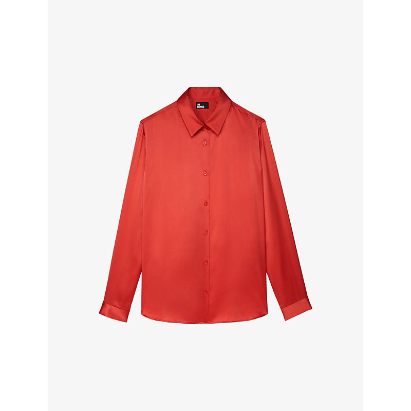 Shop The Kooples Womens Red Brique Classic-collar Relaxed-fit Silk Shirt
