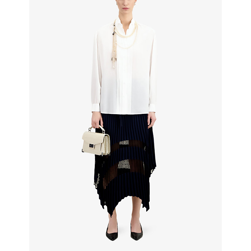 Shop The Kooples Womens Ecru Tuxedo-collar Pleated-front Silk Shirt