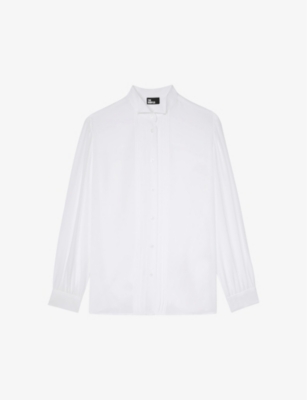 Shop The Kooples Women's Ecru Tuxedo-collar Pleated-front Silk Shirt