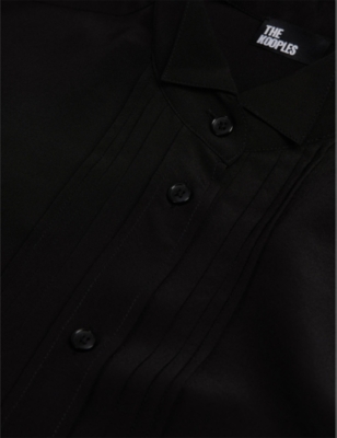 Shop The Kooples Womens Black Tuxedo-collar Pleated-front Silk Shirt