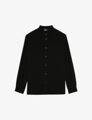 Shop The Kooples Womens Black Tuxedo-collar Pleated-front Silk Shirt