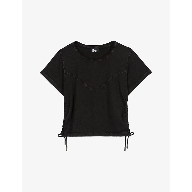 The Kooples Womens Black Washed Tie-hem Relaxed-fit Cotton T-shirt