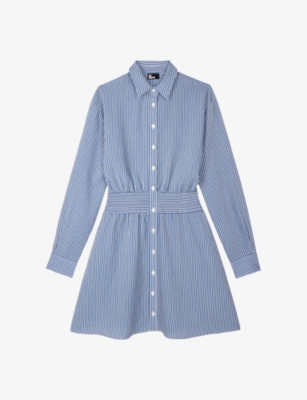 The Kooples Womens Blue White Striped Elasticated-waist Woven Mini Dress