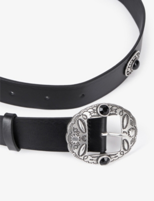 Shop The Kooples Women's Black Jewel-embellished Leather Belt