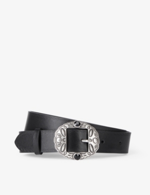 Shop The Kooples Women's Black Jewel-embellished Leather Belt