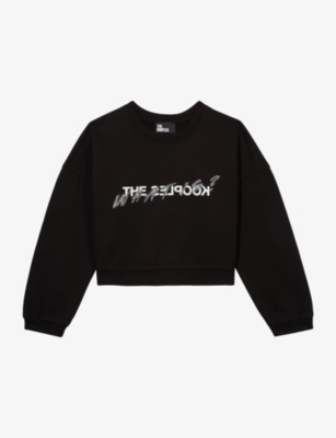 Shop The Kooples Women's Black Logo-print 'what Is?' Rhinestone-embellished Cotton Sweatshirt