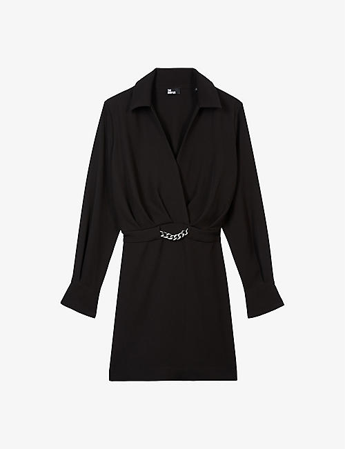 THE KOOPLES: Chain-embellished classic-collar stretch-woven mini dress